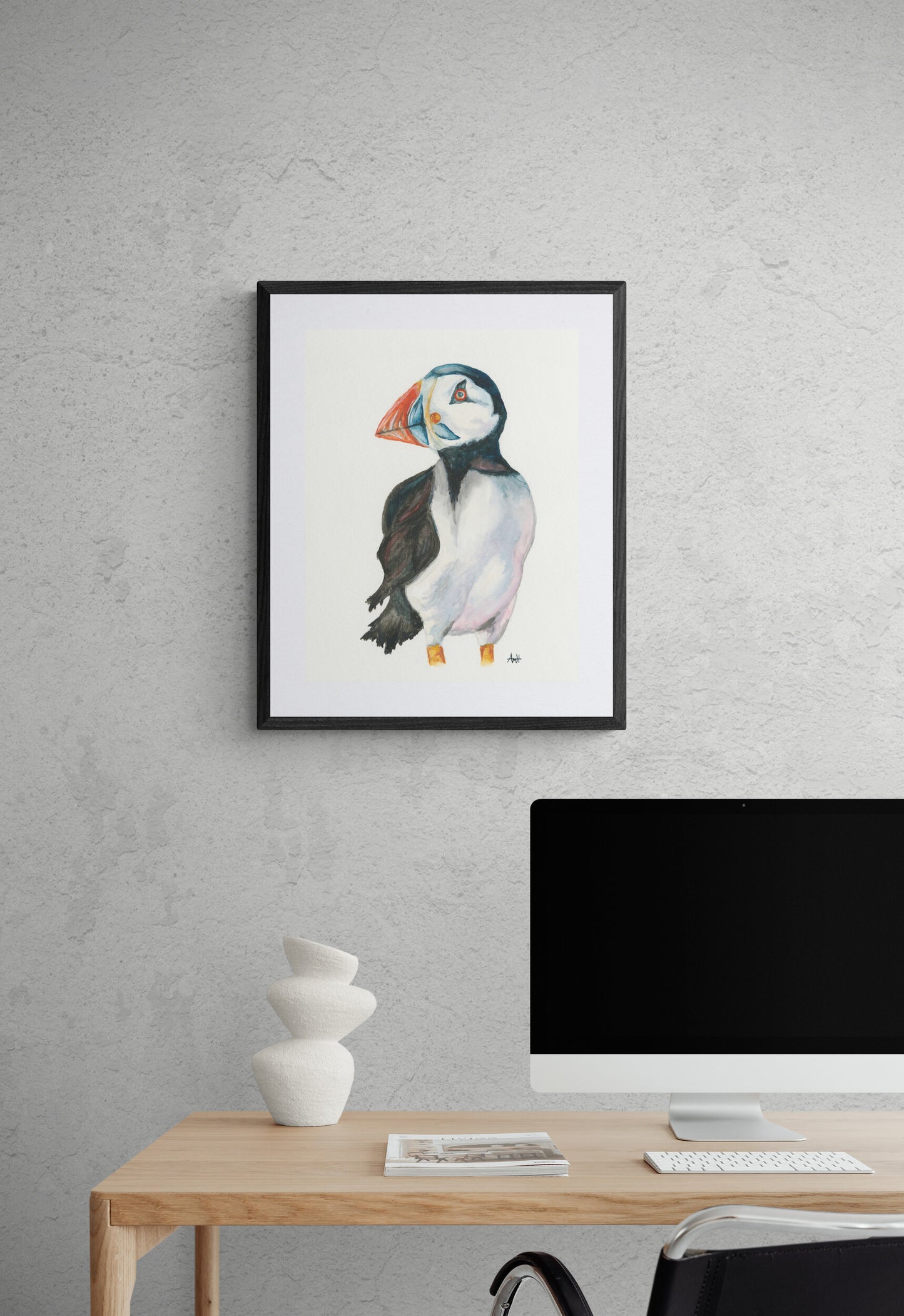 "Handsome Puffin" Atlantic Newfoundland Puffin Watercolour Fine Art Print