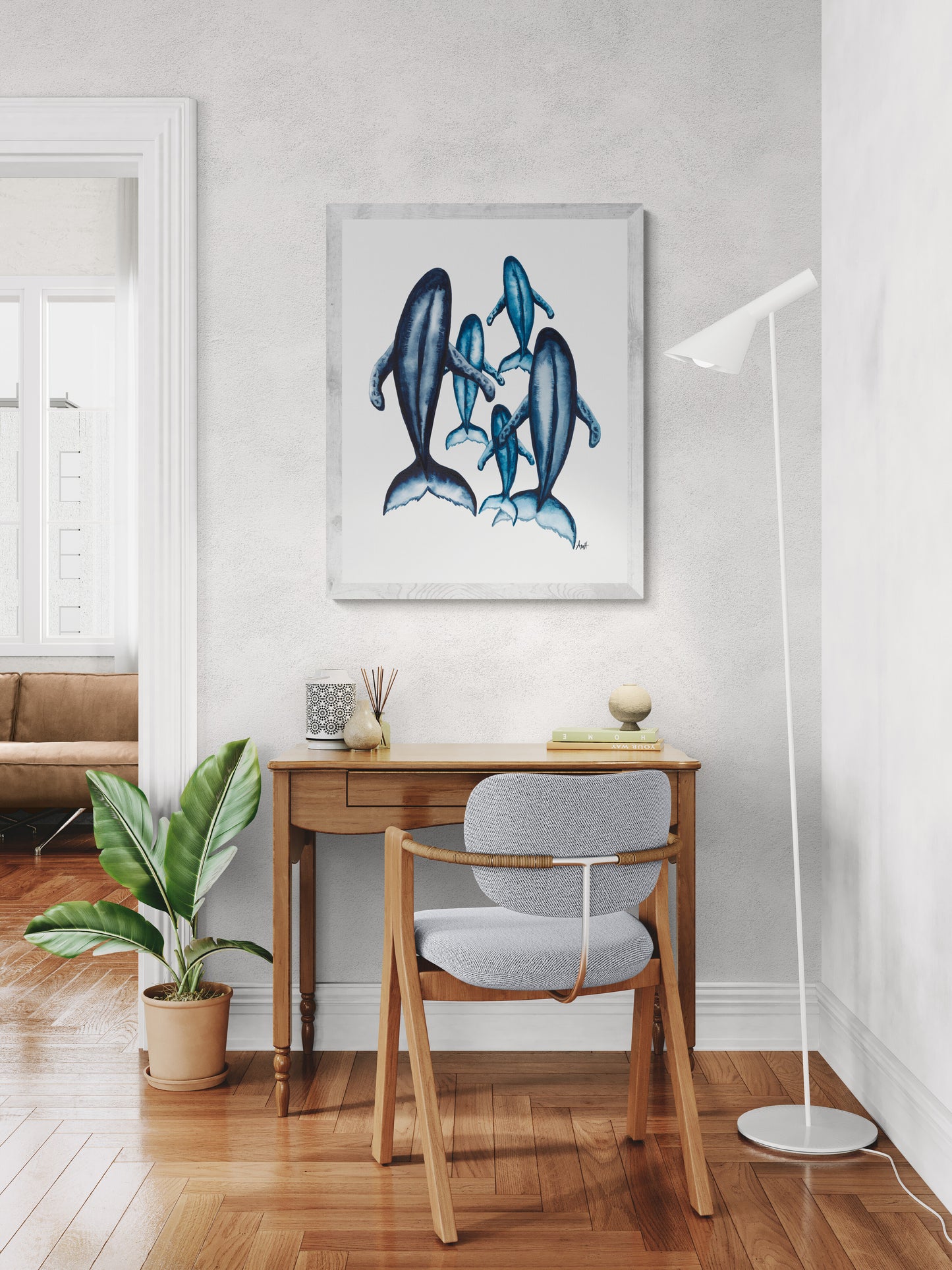 "Pod of Five" Watercolour 5 Whale Pod Fine Art Print