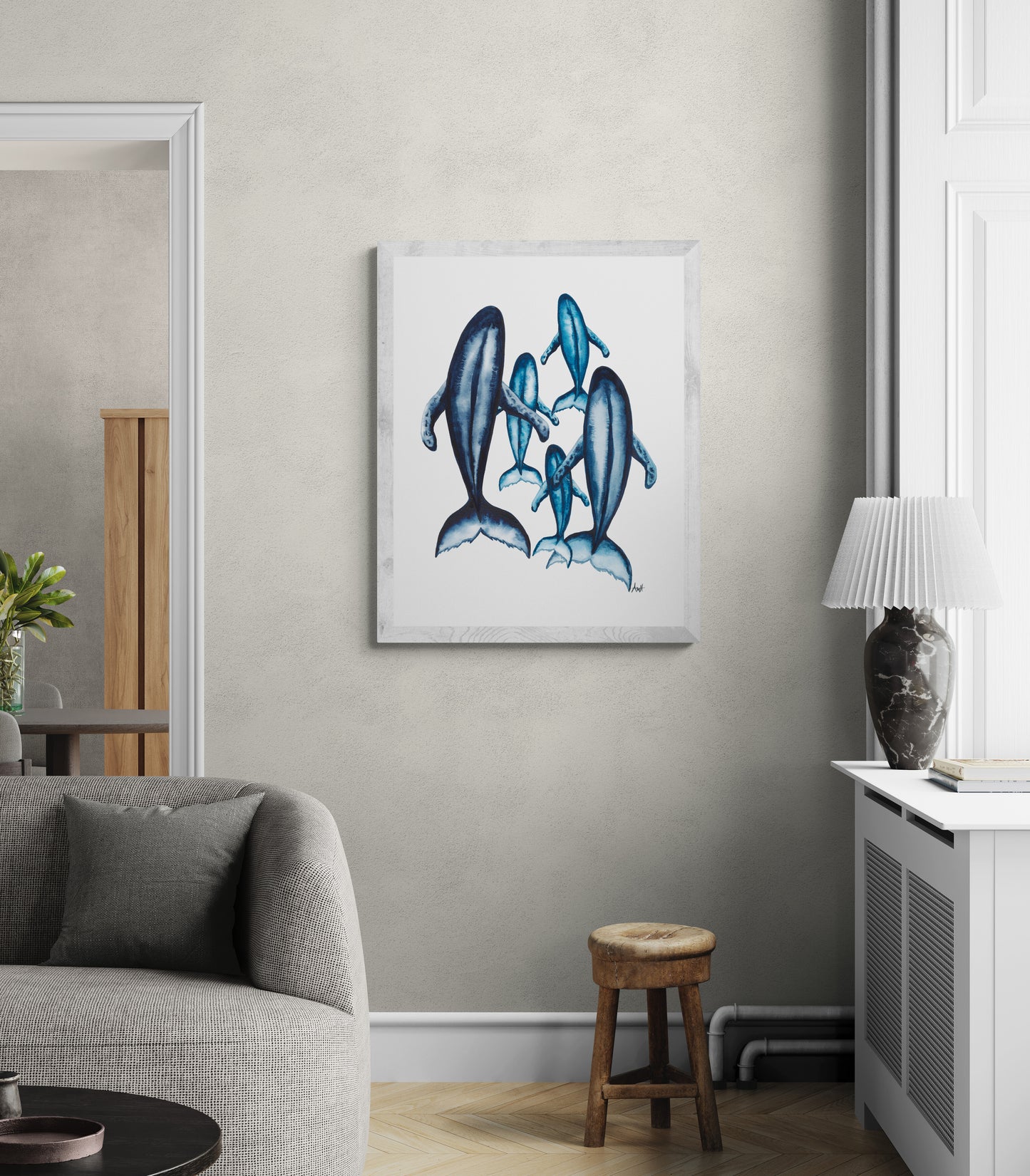 "Pod of Five" Watercolour 5 Whale Pod Fine Art Print