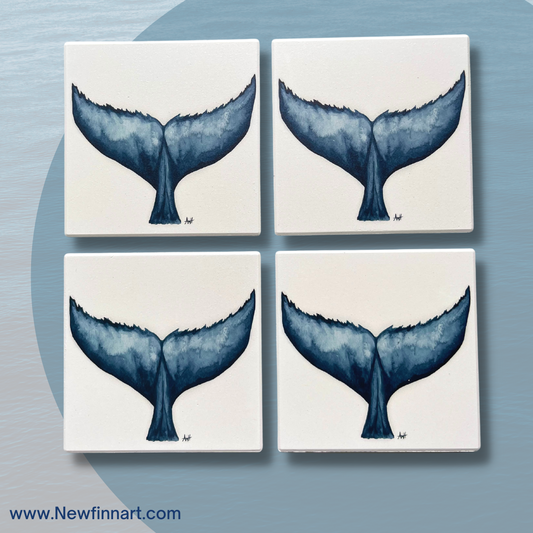 Newfoundland Whale Tail Watercolour Ceramic Coaster Set