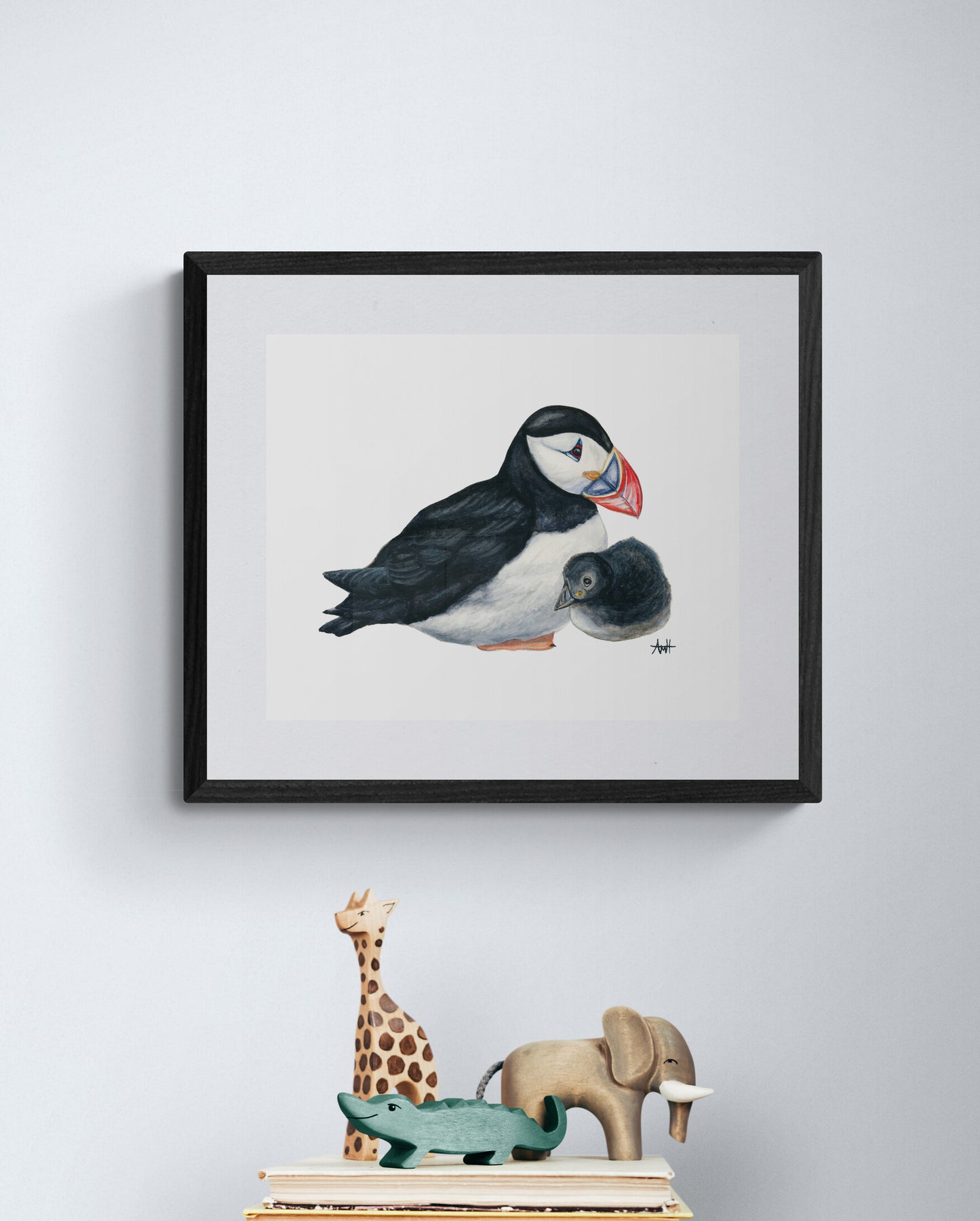 "Puffling Love" Atlantic Newfoundland Puffin and Puffling Watercolour Fine Art Print