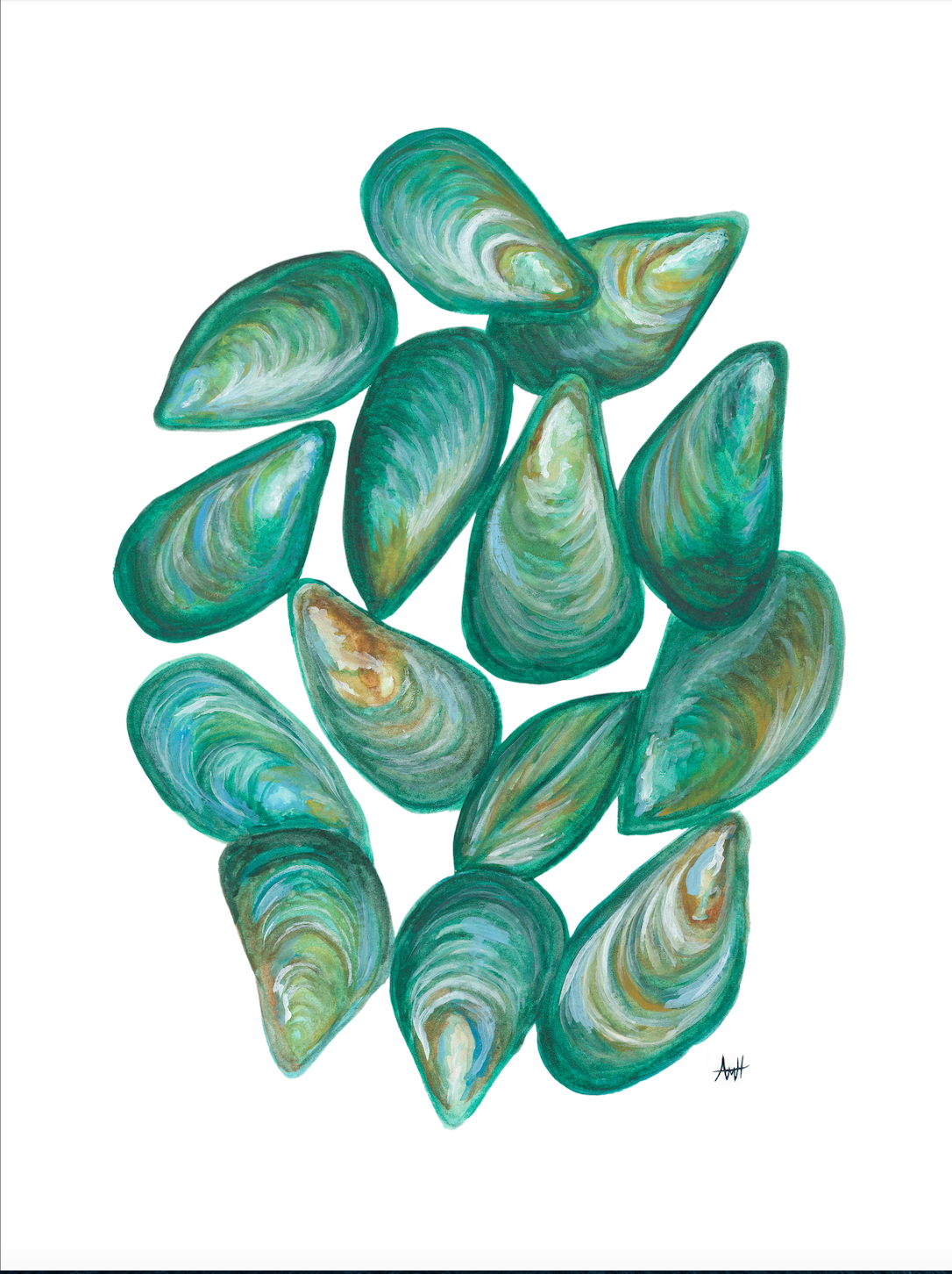 "Green Ocean Mussels" Newfoundland Watercolour Fine Art Print