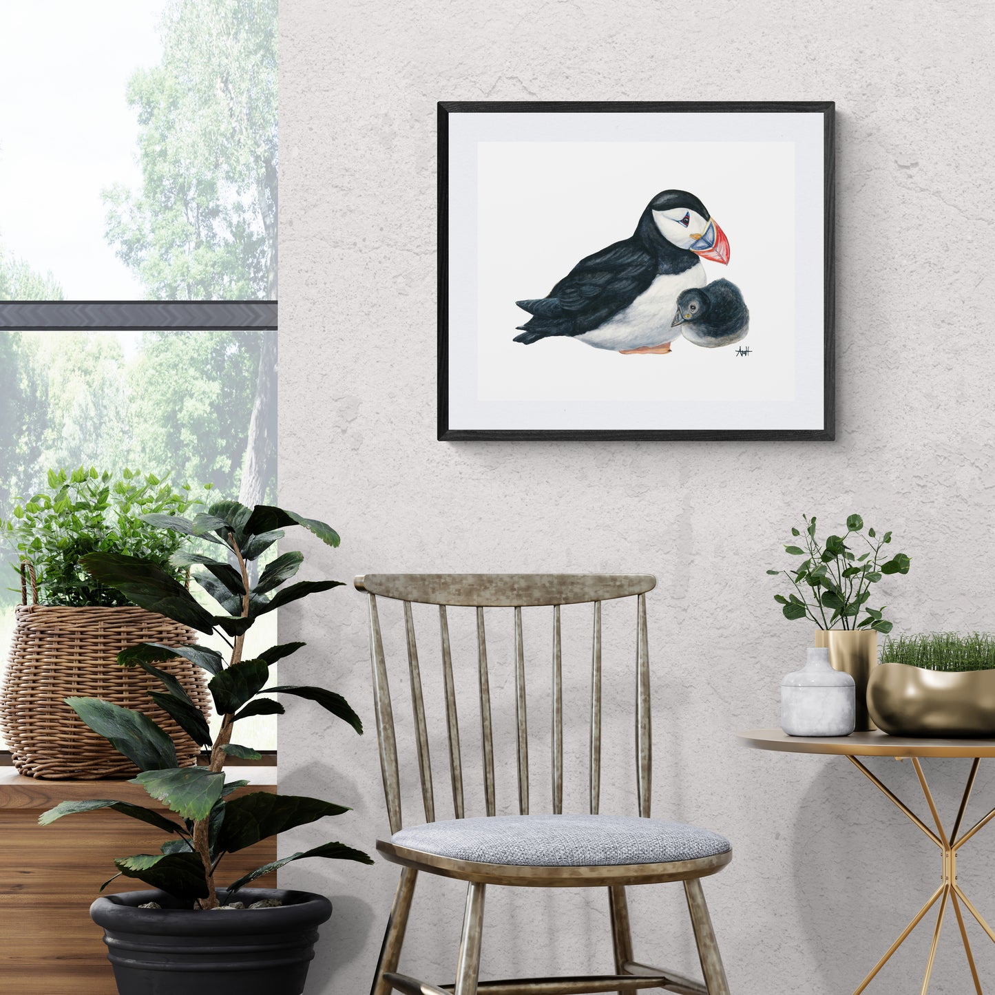 "Puffling Love" Atlantic Newfoundland Puffin and Puffling Watercolour Fine Art Print