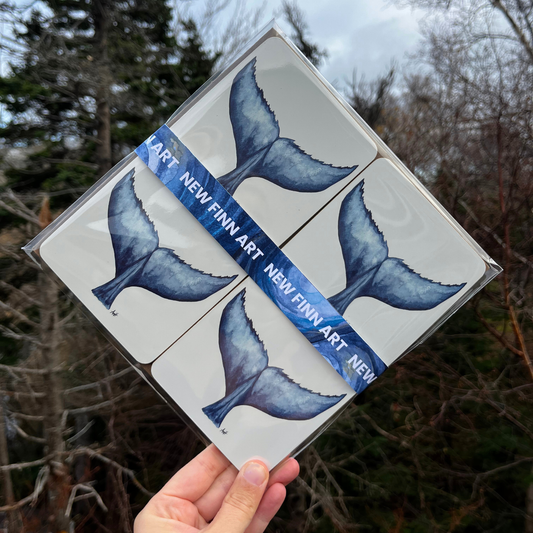 Whale Tails- Newfoundland Imagery Coaster Set- Cork Back