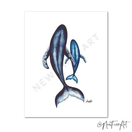 "You and Me" Watercolour Whale Pod Print - Mother and Calf