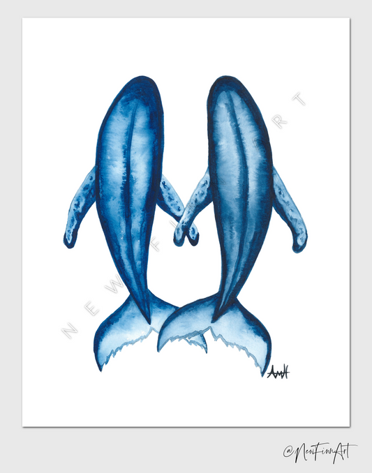 Newfoundland Watercolour Two Whale Pod "With You"  Fine Art Print