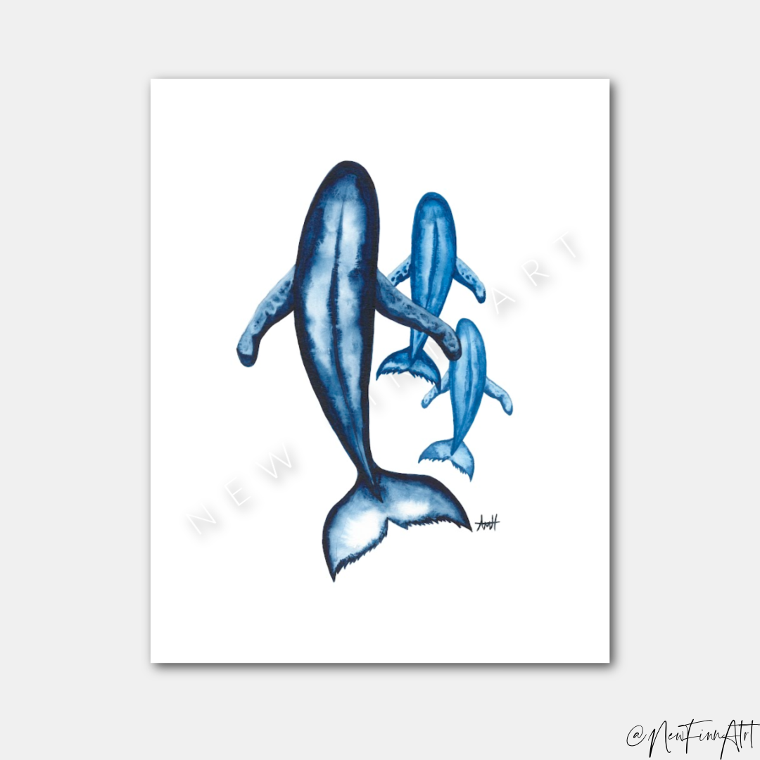 "Us Three" Watercolour Whale Pod Fine Art Print