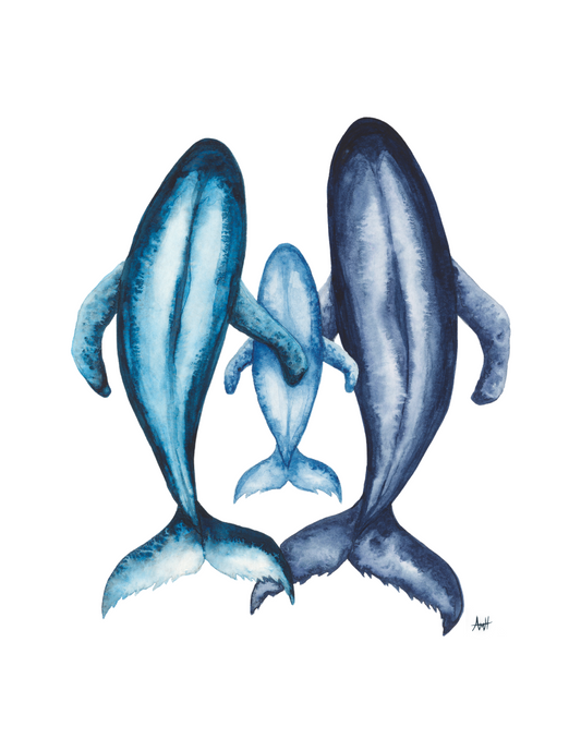 "Between Us" Watercolour Three Whale Pod Fine Art Print
